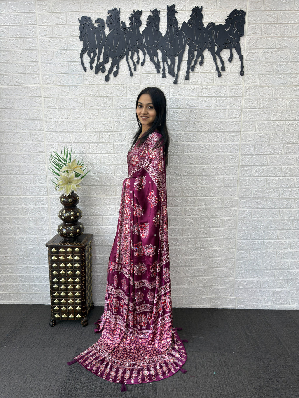 Ajrakh Printed Modal Silk Saree with Rich Traditional Pallu | Festival & Party Wear