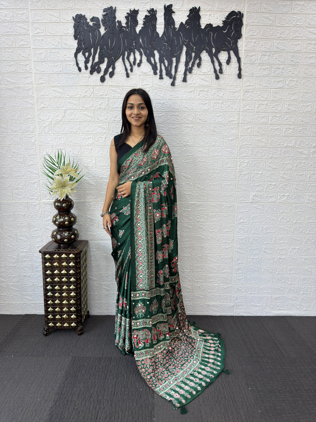 Ajrakh Printed Modal Silk Saree with Rich Traditional Pallu | Festival & Party Wear