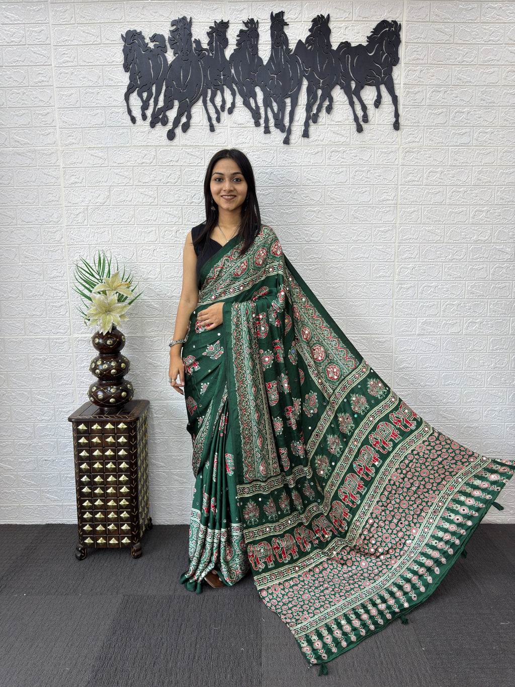 Ajrakh Printed Modal Silk Saree with Rich Traditional Pallu | Festival & Party Wear