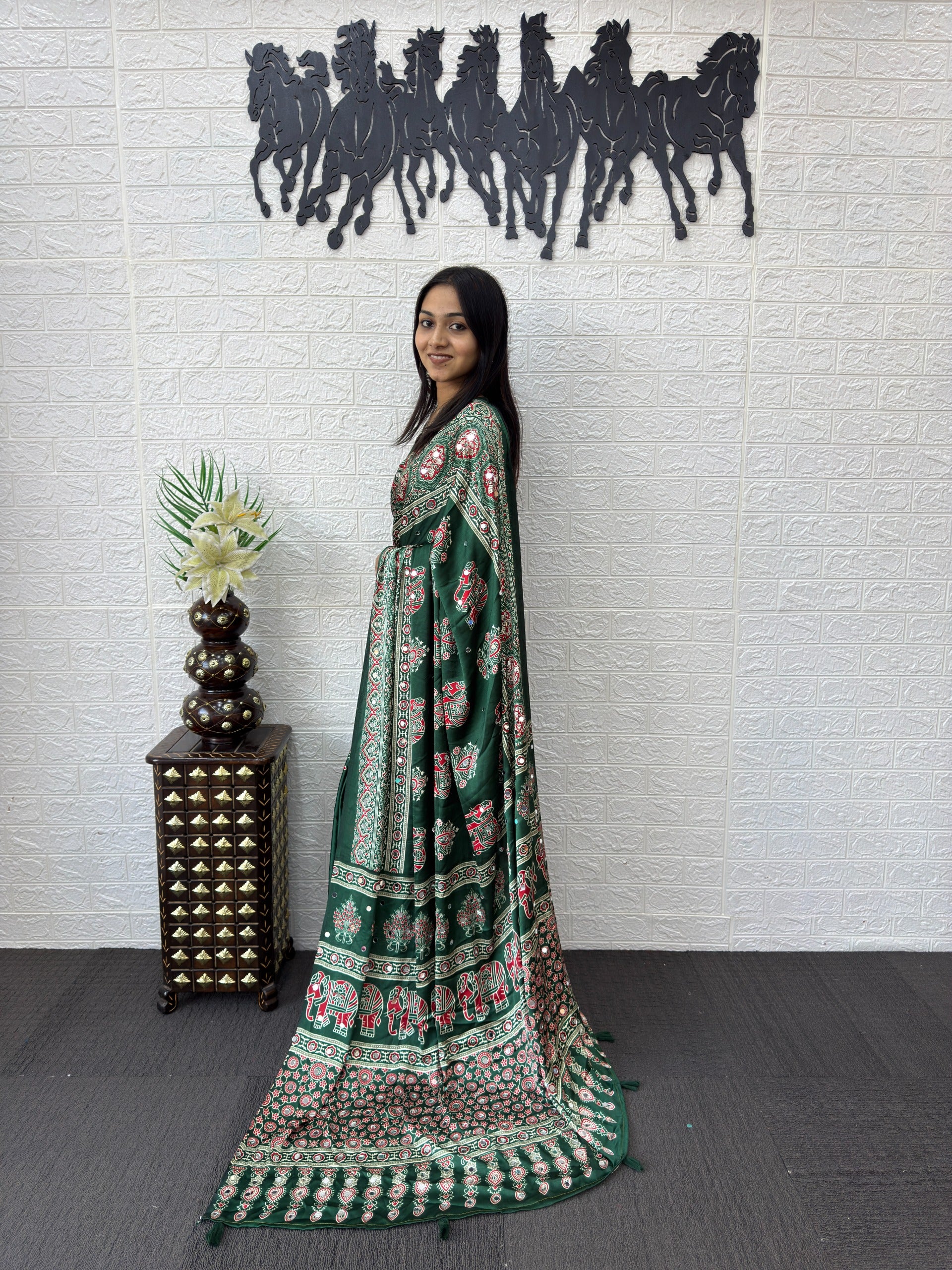 Ajrakh Printed Modal Silk Saree with Rich Traditional Pallu | Festival & Party Wear