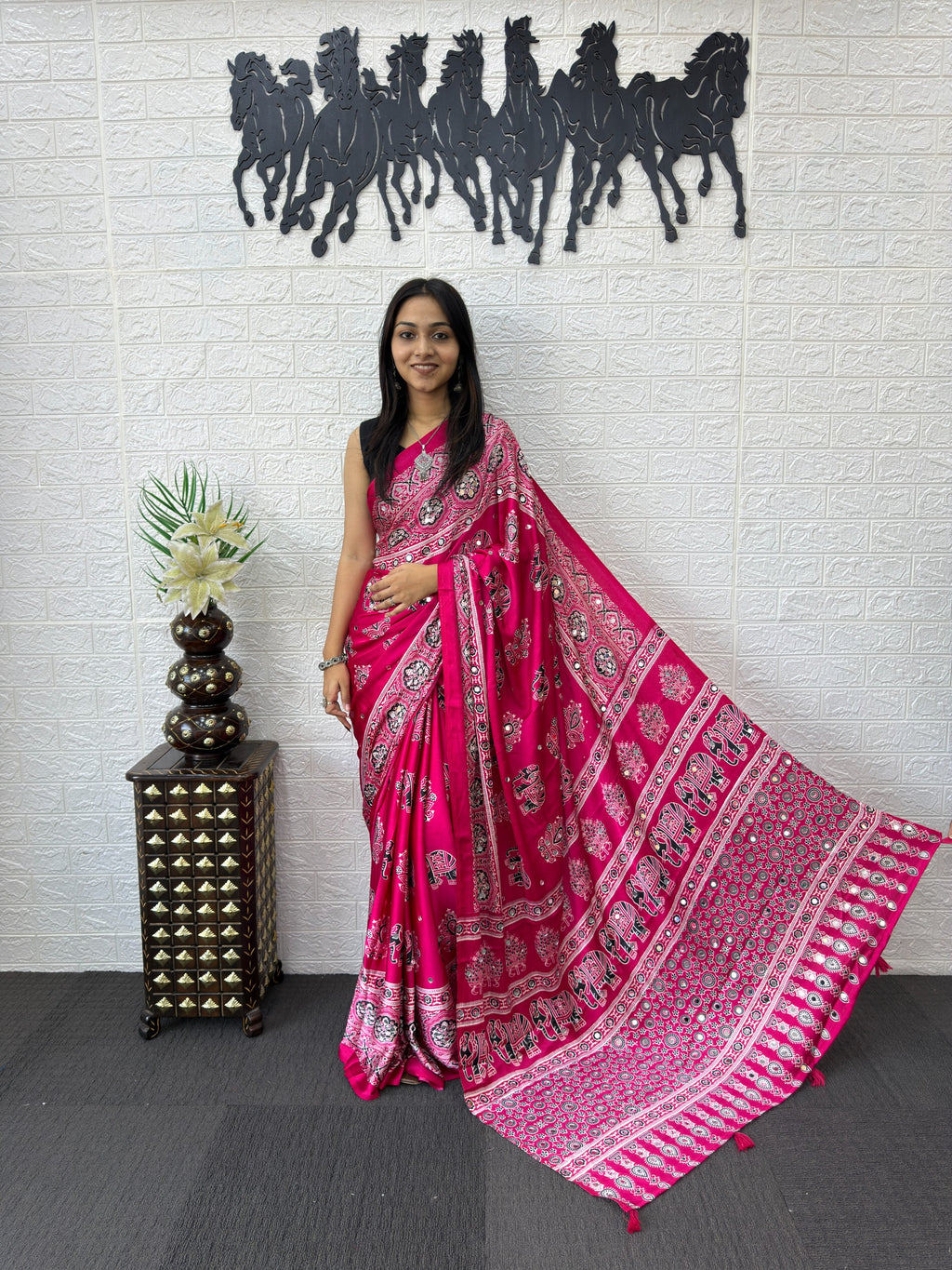 Ajrakh Printed Modal Silk Saree with Rich Traditional Pallu | Festival & Party Wear