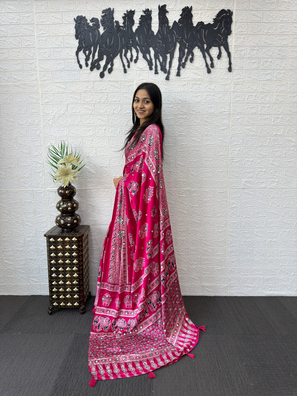 Ajrakh Printed Modal Silk Saree with Rich Traditional Pallu | Festival & Party Wear