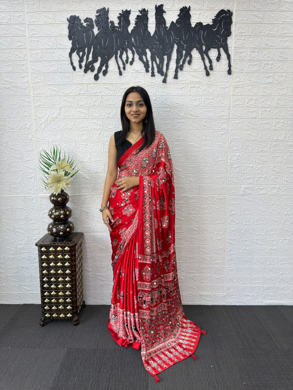 Ajrakh Printed Modal Silk Saree with Rich Traditional Pallu | Festival & Party Wear
