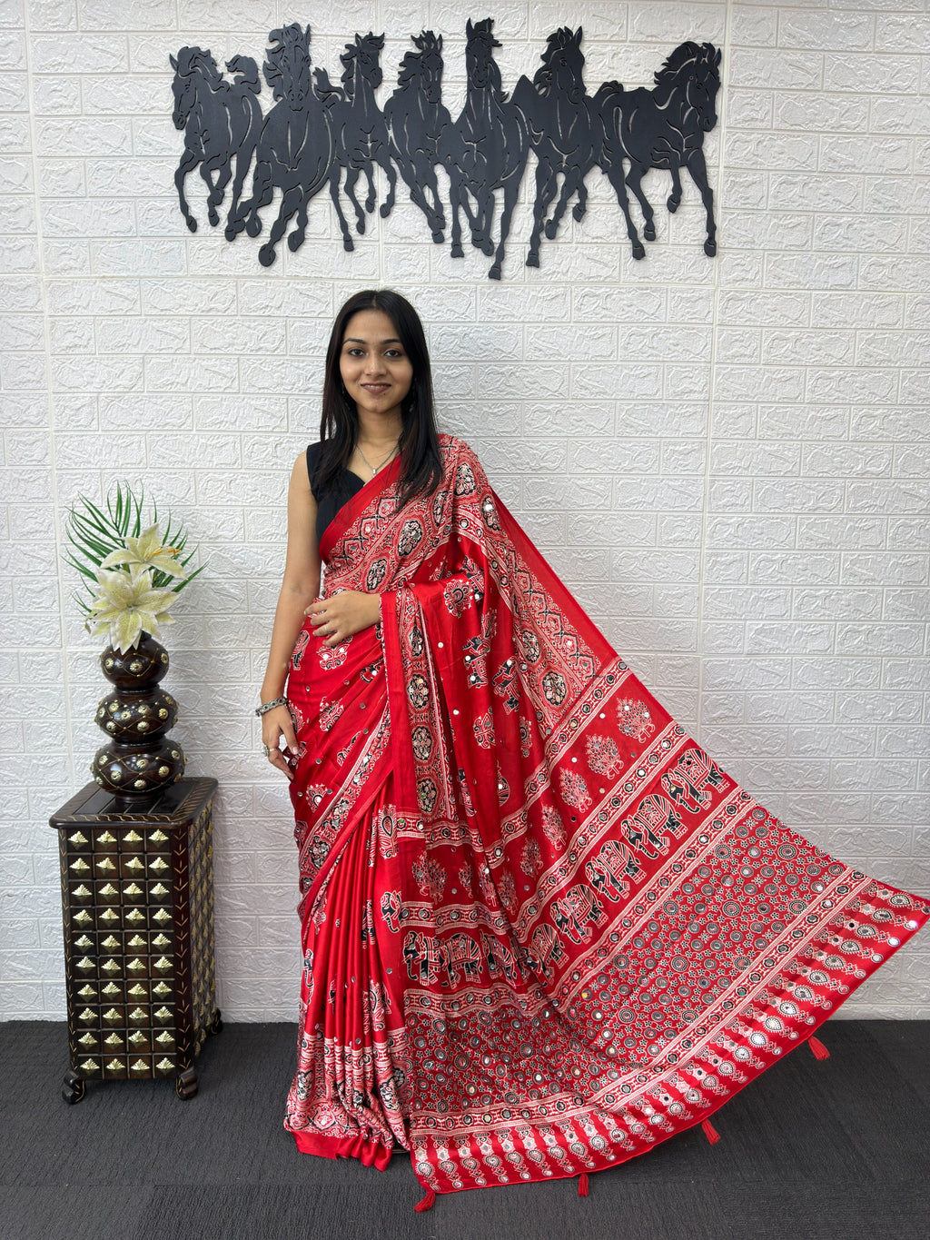 Ajrakh Printed Modal Silk Saree with Rich Traditional Pallu | Festival & Party Wear