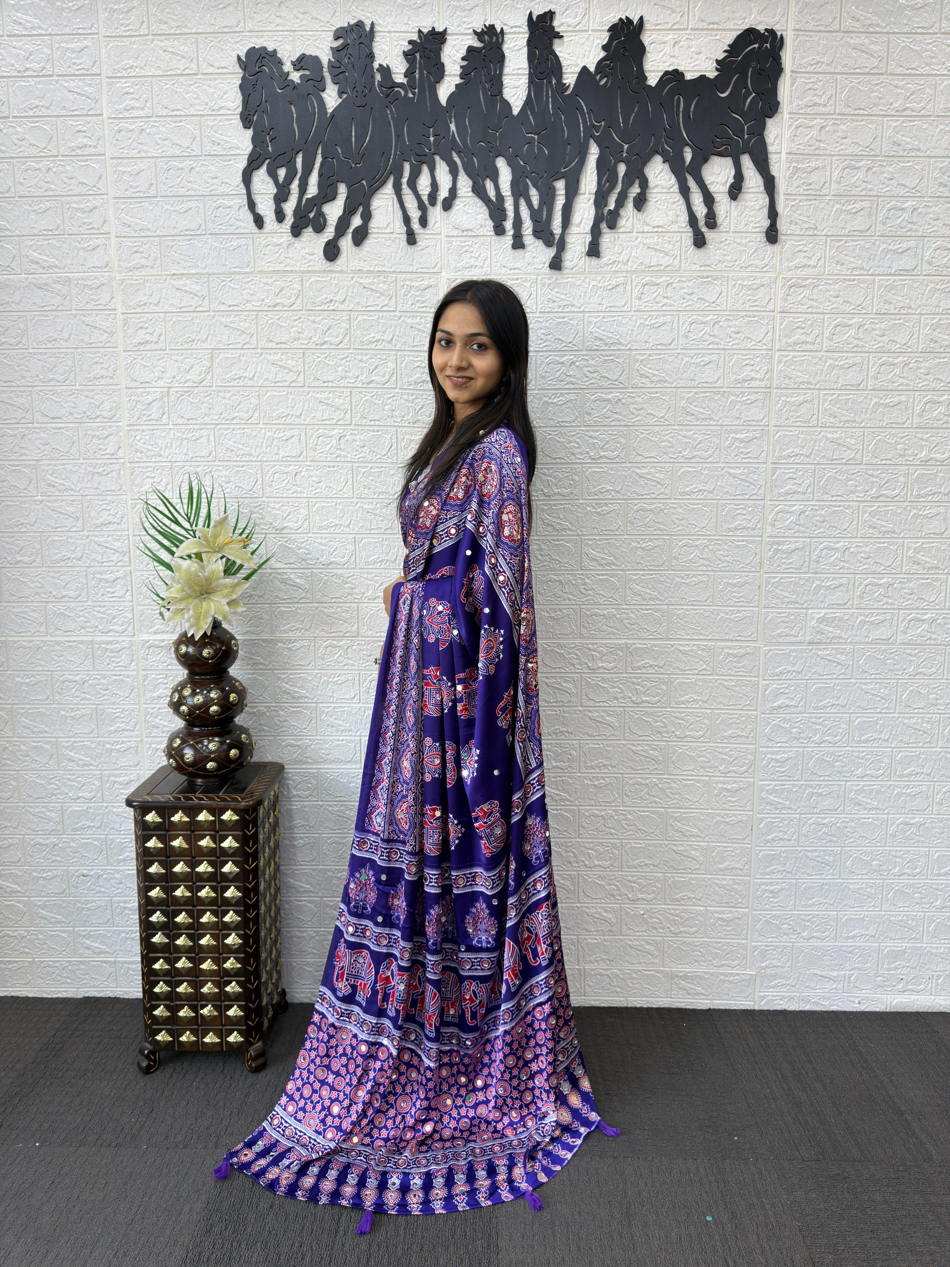 Ajrakh Printed Modal Silk Saree with Rich Traditional Pallu | Festival & Party Wear