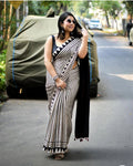 Black & White Striped Digital Print Saree | Stylish Party & Casual Wear Saree