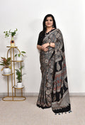 Designer Black Ajrakh Printed Saree | Cultural Festive & Party Wear Saree