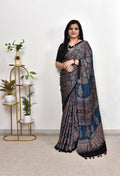Trendy Blue Ajrakh Printed Saree | Office, Casual & Festive Wear