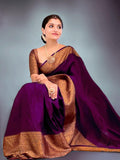 Magenta Jacquard Saree with Rich Antique Gold Zari Border | Trendy Casual & Office Wear Saree for Women