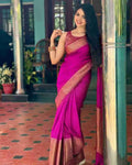 Pink Jacquard Saree with Rich Antique Gold Zari Border | Trendy Casual & Office Wear Saree for Women