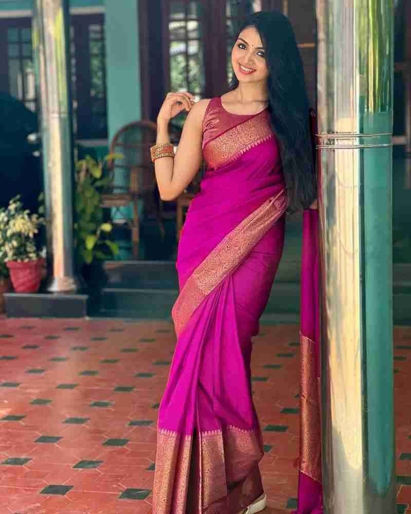 Pink Jacquard Saree with Rich Antique Gold Zari Border | Trendy Casual & Office Wear Saree for Women