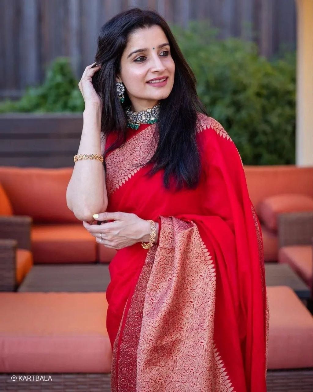 Red Jacquard Saree with Rich Antique Gold Zari Border | Trendy Casual & Office Wear Saree for Women
