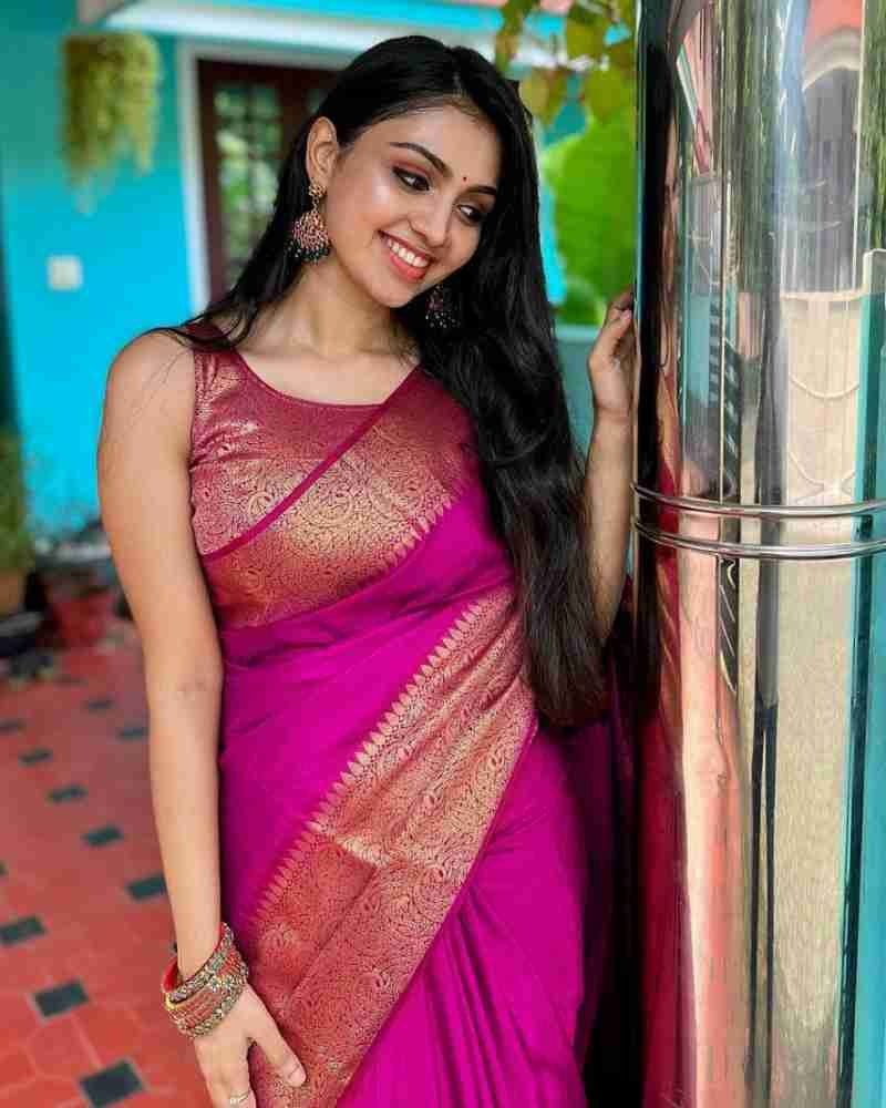 Pink Jacquard Saree with Rich Antique Gold Zari Border | Trendy Casual & Office Wear Saree for Women