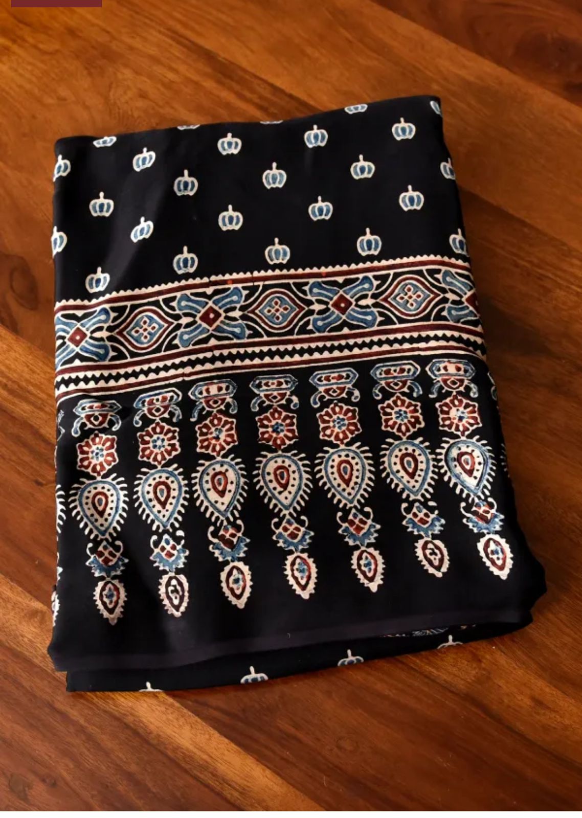 Black Ajrakh Print Saree with Traditional Border | Soft Japan Satin Blend | Ethnic Festive & Office Wear Saree