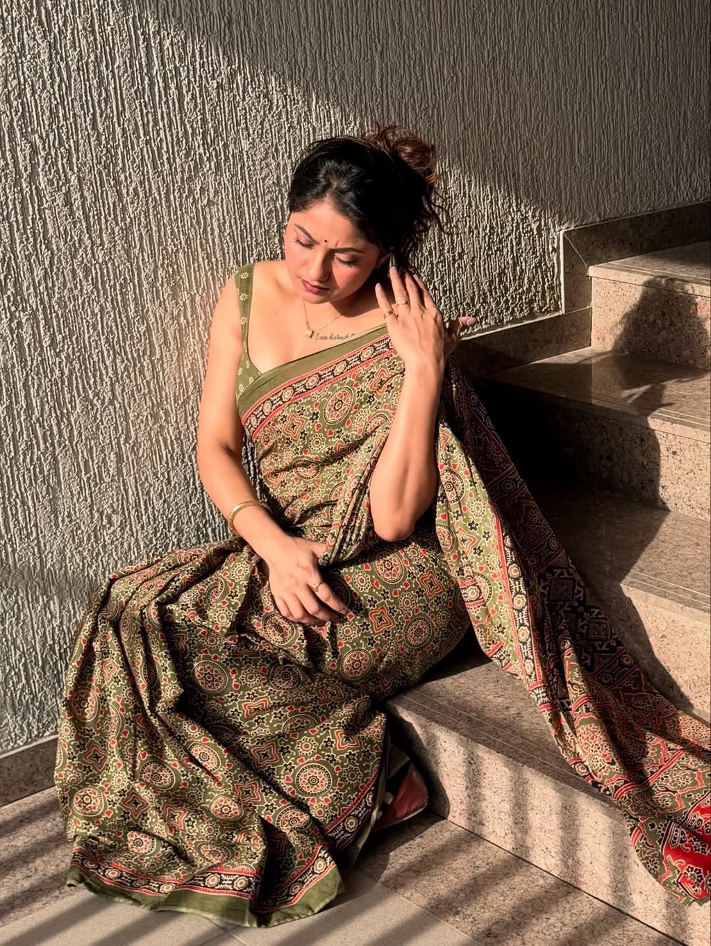 Elegant Olive Green Modal Silk Saree with Traditional Digital Print | Weeding & Festival Wear