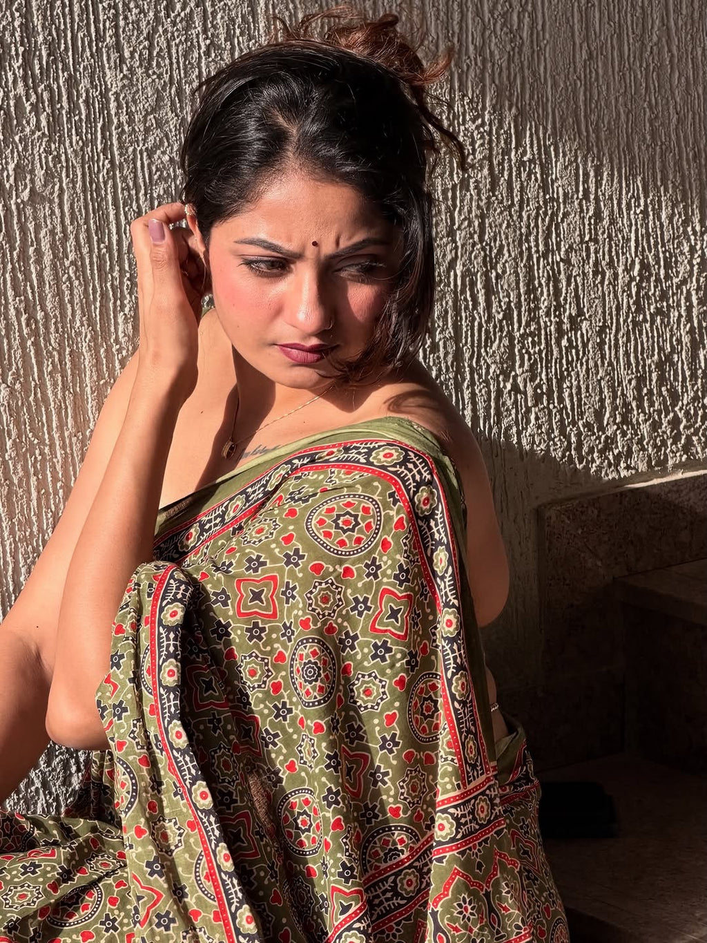 Elegant Olive Green Modal Silk Saree with Traditional Digital Print | Weeding & Festival Wear