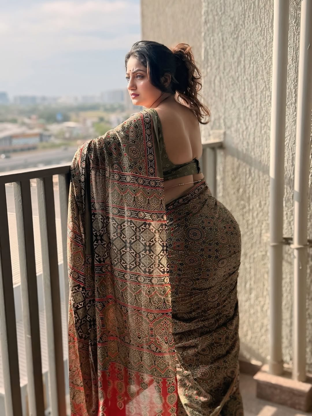 Elegant Olive Green Modal Silk Saree with Traditional Digital Print | Weeding & Festival Wear