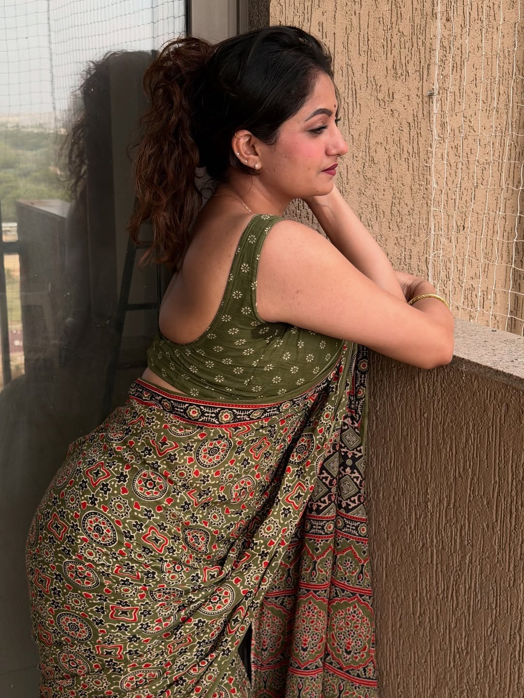 Elegant Olive Green Modal Silk Saree with Traditional Digital Print | Weeding & Festival Wear