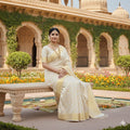 Traditional Cream Banarasi Soft Silk Saree with Rich Gold Pallu | Funcation & Party & Festival Wear