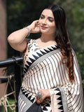 Modern Black & White Designer Saree with Geometric Print | Stylish Party & Office Wear Saree for Women