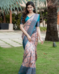 Peach and Teal Blue Dual-Tone Soft Silk Saree with Floral Weaving | For Party Wear and Function Wear