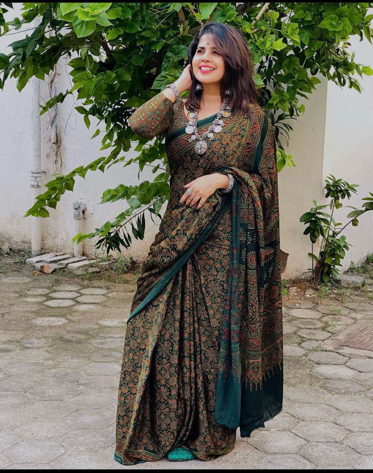 Premium Ajrakh Printed Modal Silk Saree for Women  Traditional Function & Party Wear