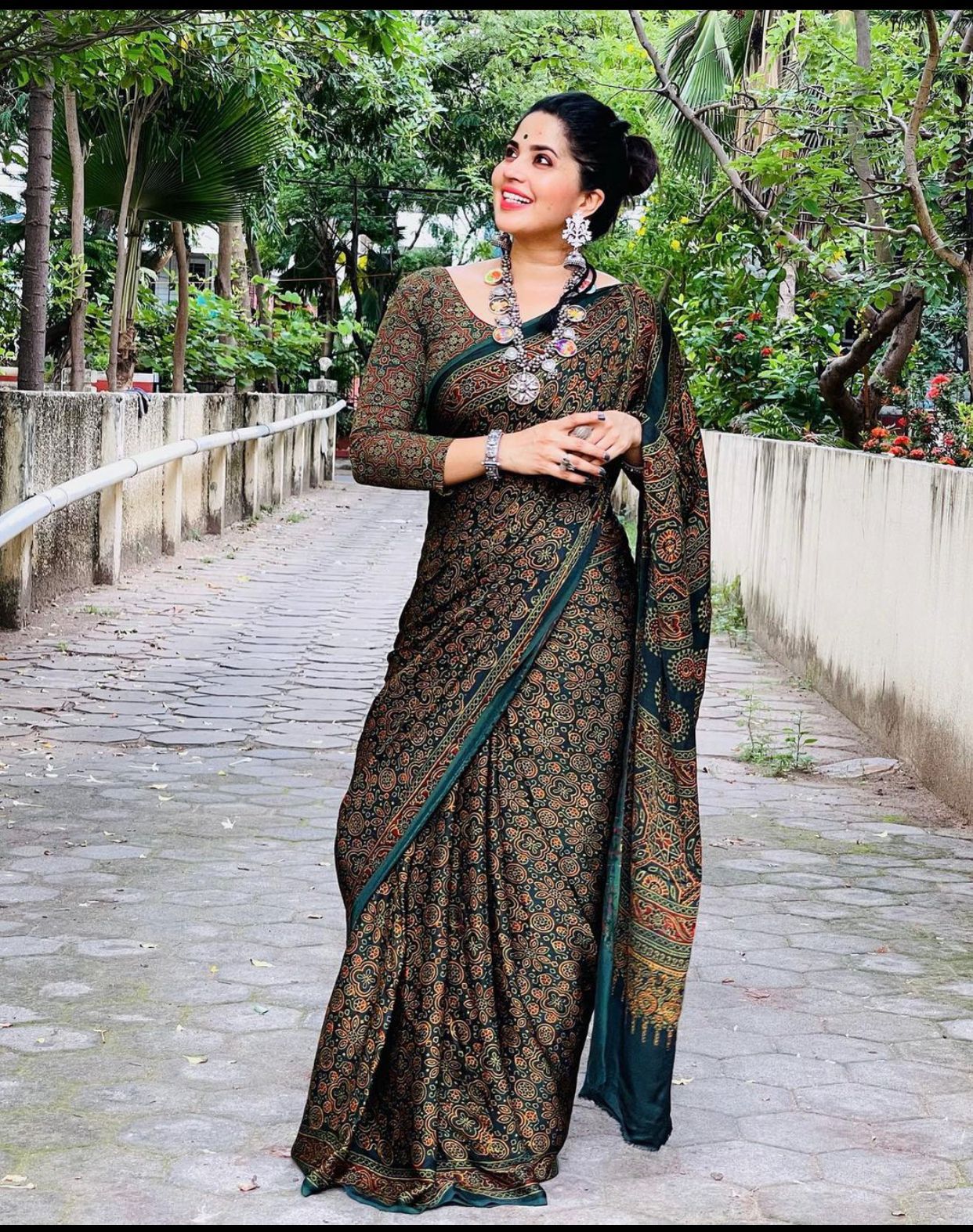 Premium Ajrakh Printed Modal Silk Saree for Women  Traditional Function & Party Wear