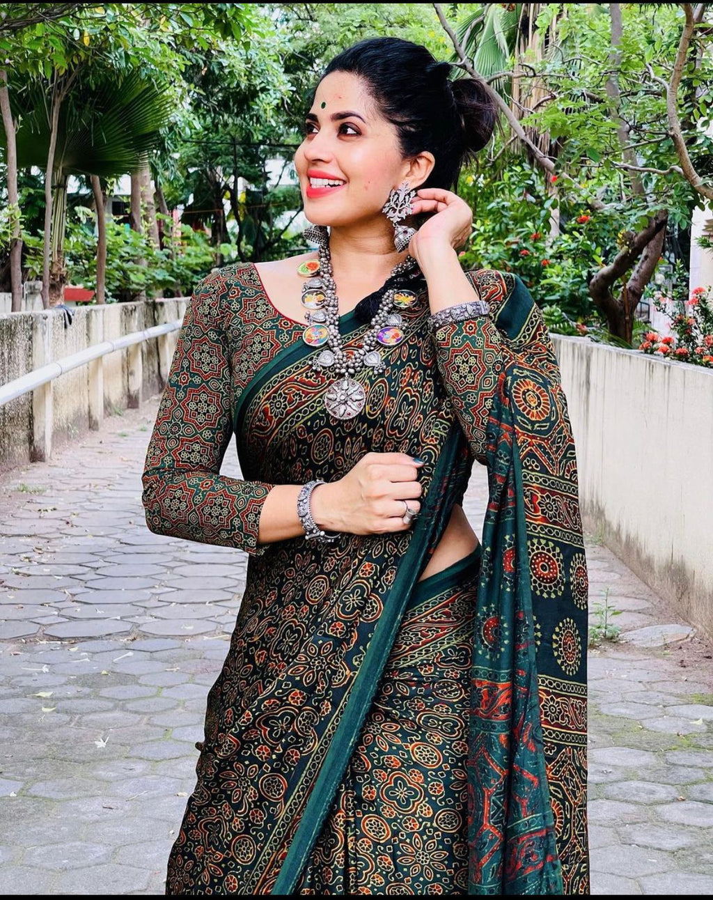Premium Ajrakh Printed Modal Silk Saree for Women  Traditional Function & Party Wear