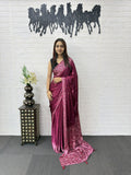 Premium Real Mirror Semi Gajji Silk Saree for Women in Wine  Color – Party Wear, Wedding & Festival Saree