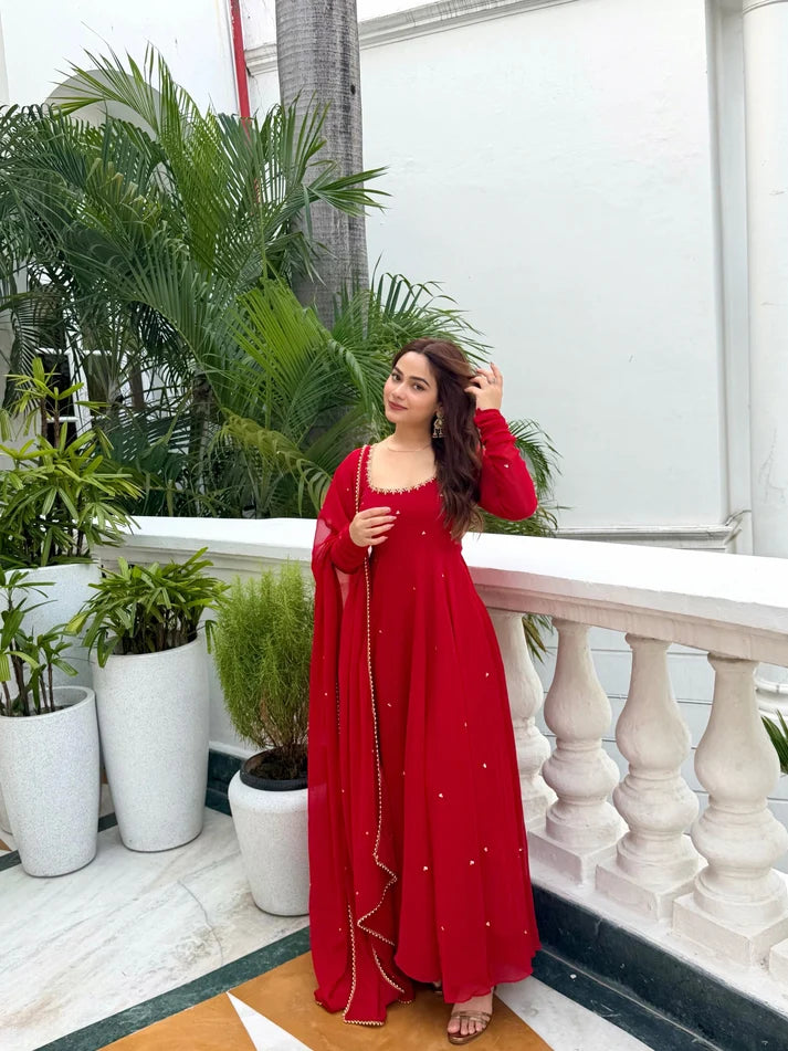 Red Long Anarkali Dress for Women | Festive & Wedding Wear