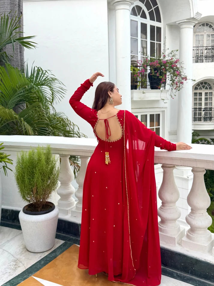 Red Long Anarkali Dress for Women | Festive & Wedding Wear