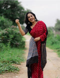 Red Ajrakh Print Designer Saree with Blouse Piece  Wedding & Festival Wear