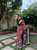 Red Mul Mul Cotton Saree For Women | Party & Function & Weeding Wear