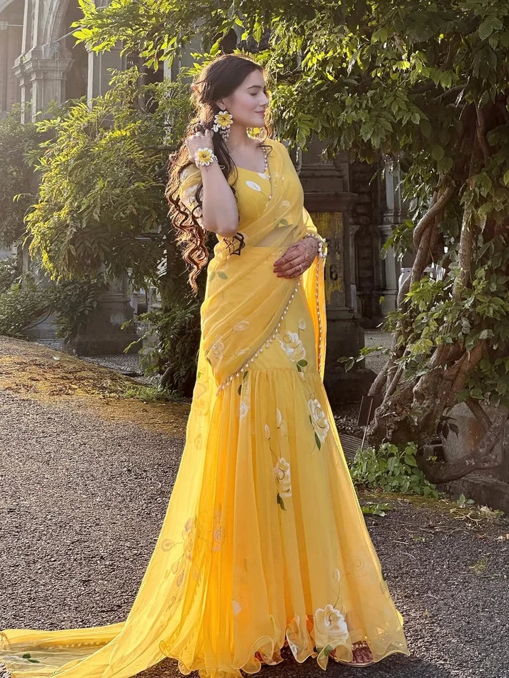 Yellow Fish Cut Lehenga Saree for Women | Wedding & Festival Wear