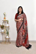 Ajrakh Printed Red & Black Saree | Traditional Ethnic Wear for Women