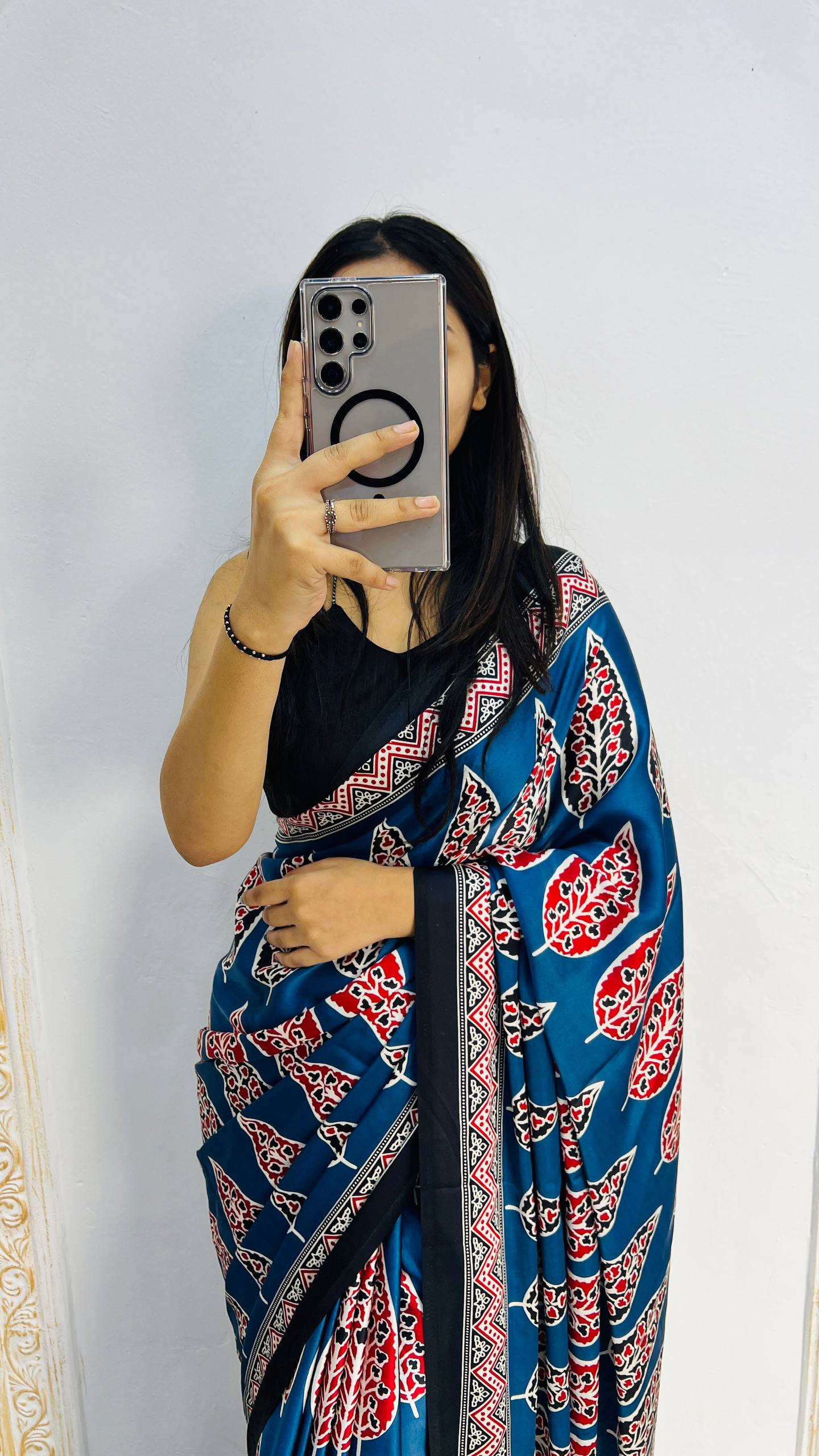 Royal Blue Ajrakh Mill Printed Modal silk Saree with Rich Pallu