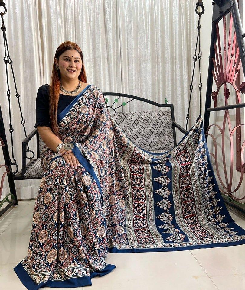 Premium Japan Satin Fabric Saree – Multicolor Print | Wedding & Festival Special