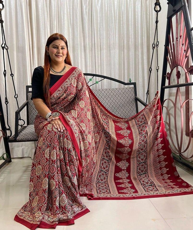 Premium Japan Satin Fabric Saree – Multicolor Print | Wedding & Festival Special