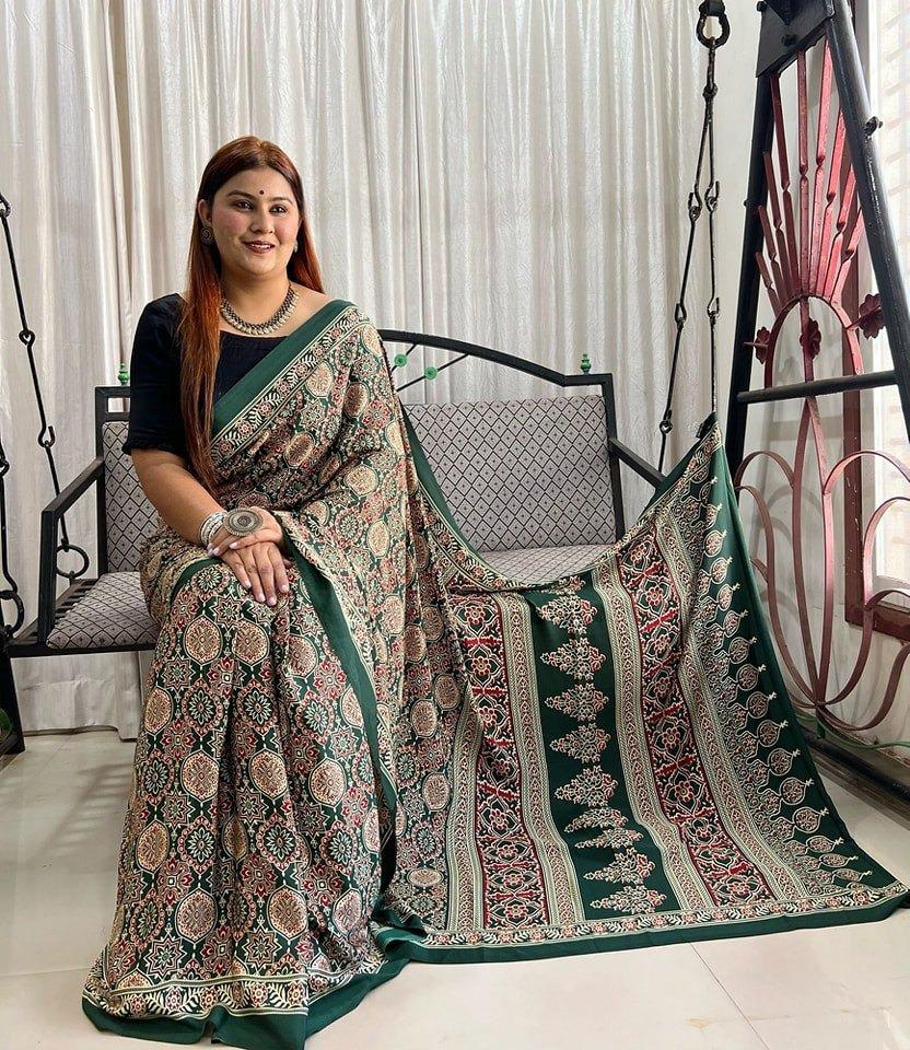 Premium Japan Satin Fabric Saree – Multicolor Print | Wedding & Festival Special