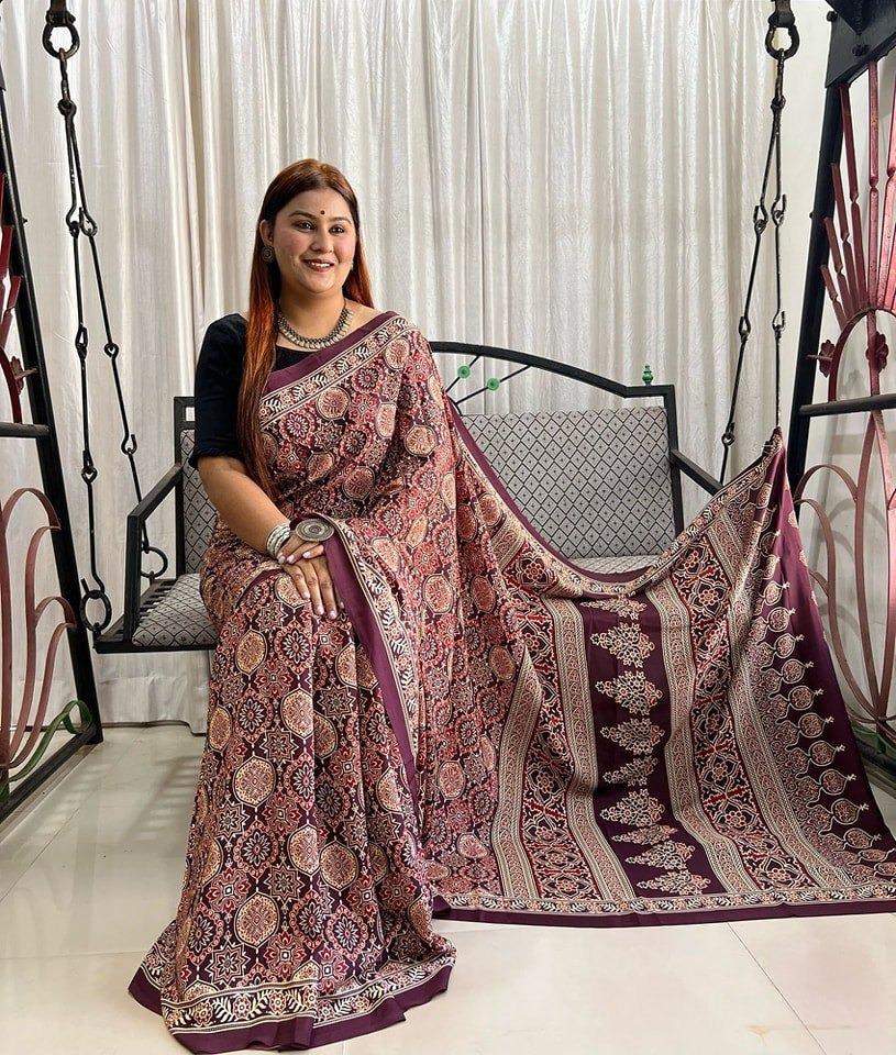 Premium Japan Satin Fabric Saree – Multicolor Print | Wedding & Festival Special