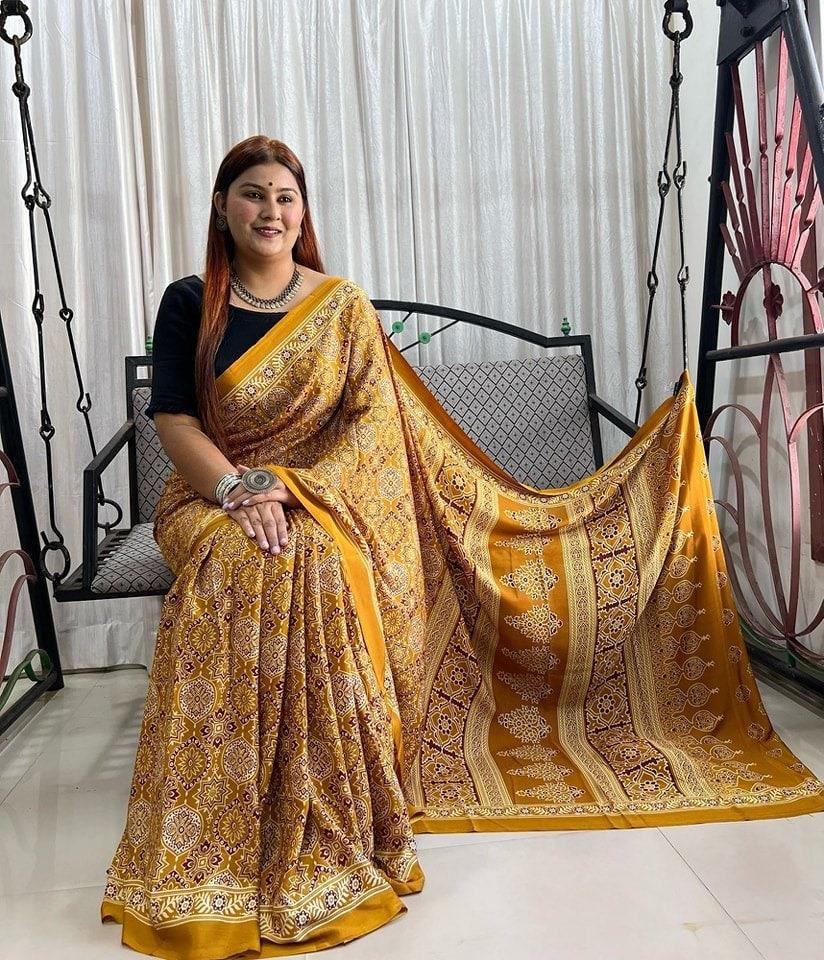 Premium Japan Satin Fabric Saree – Multicolor Print | Wedding & Festival Special