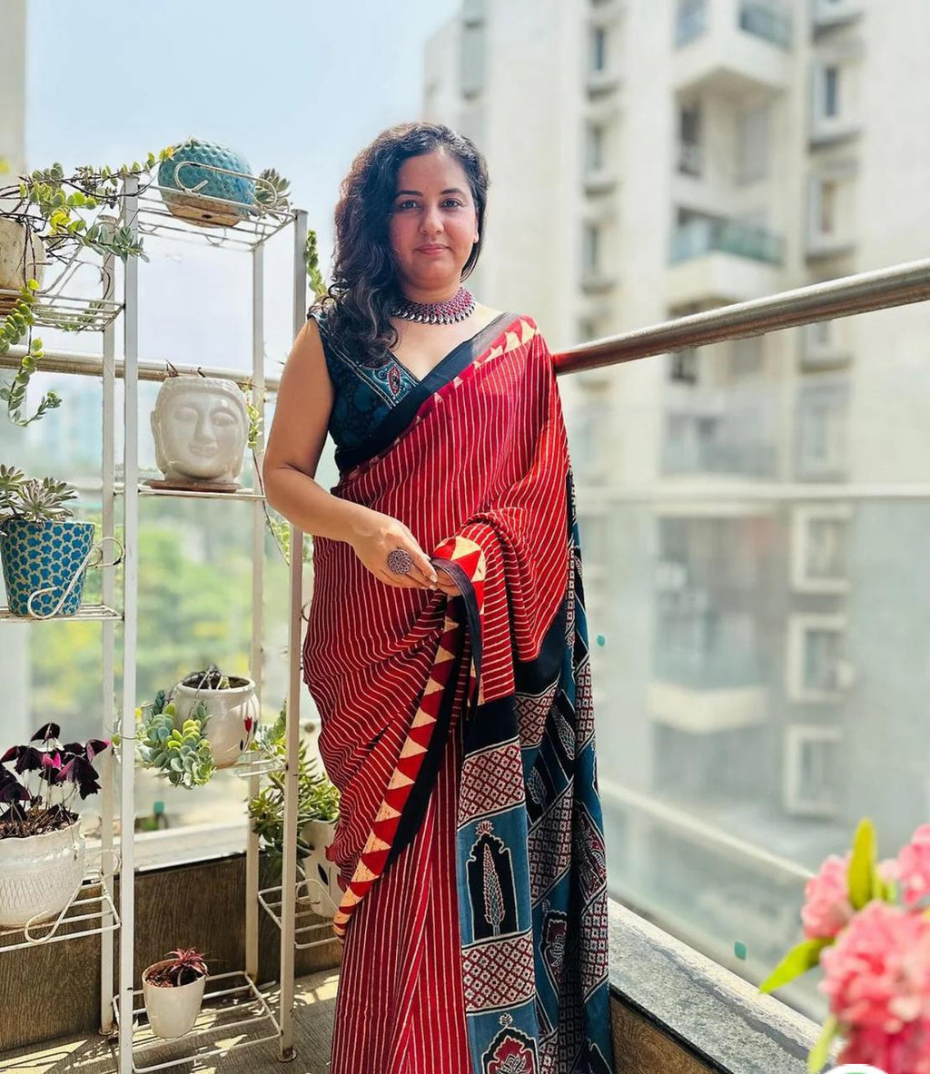 Red & Black Japan Satin Saree With Designer Printed Work - Festival & Party Wear