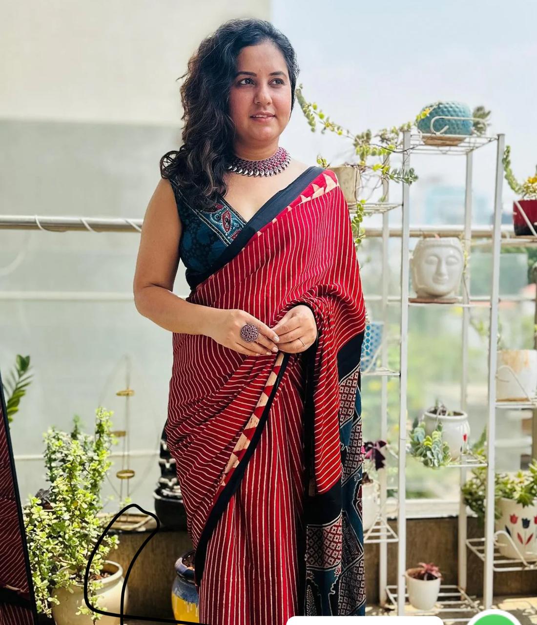 Red & Black Japan Satin Saree With Designer Printed Work - Festival & Party Wear