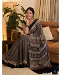 Black and Cream Contemporary Saree with Traditional Paisleys and Zig-Zag Border | Party & Regular Wear