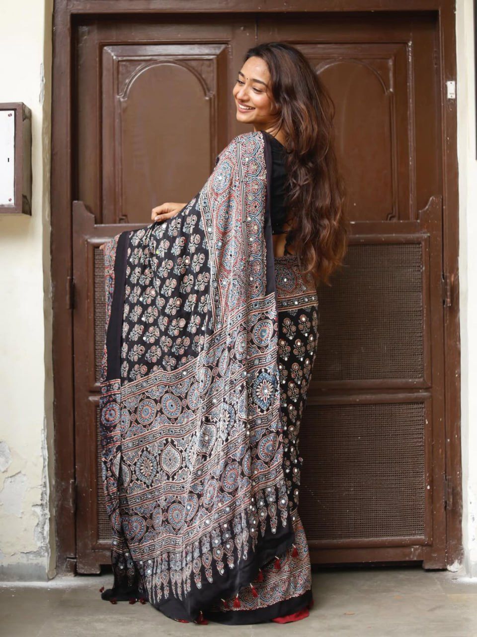Trending AjarRakh Modal Silk Real Mirror Work Saree For Women |  Party & Funcation & Weeding Wear