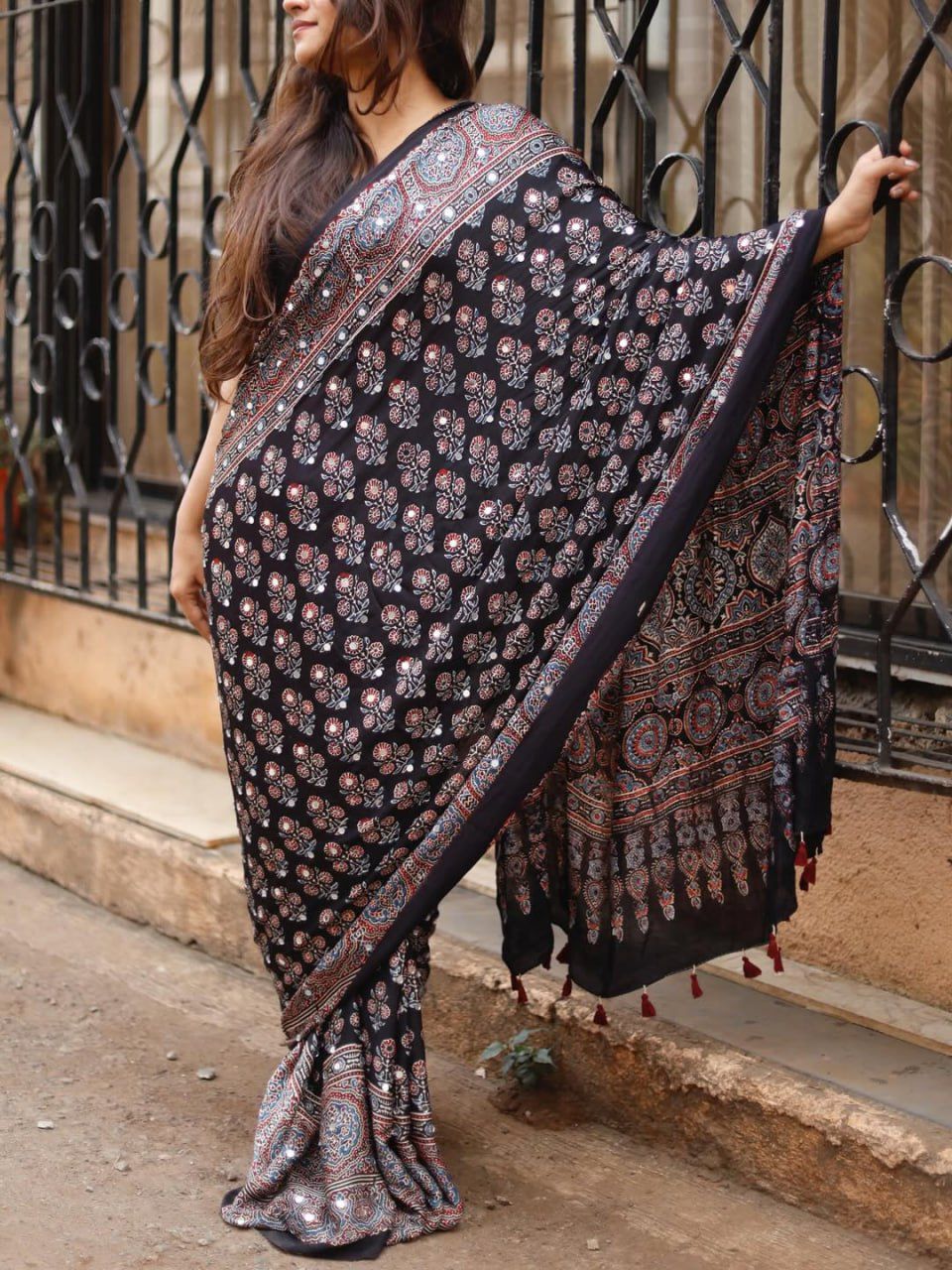 Trending AjarRakh Modal Silk Real Mirror Work Saree For Women |  Party & Funcation & Weeding Wear