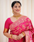 Pink Banarasi Silk Saree with Gold Zari Floral Jaal Work | For Party Wear